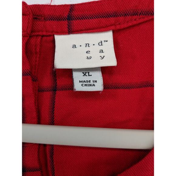 A New Day Windowpane Dress XL Red Belt Tie Stretchy Waist Classic Pockets Plaid - Picture 5 of 11